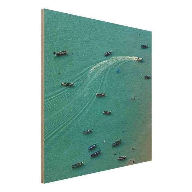 Wood print - Anchored Fishing Boats