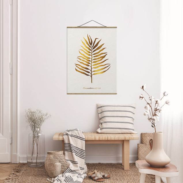 Fabric print with poster hangers - Gold - Palm Leaf II