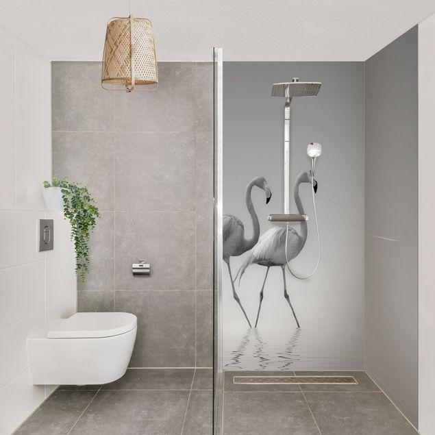 Shower wall cladding - Flamingo Love Black And White
