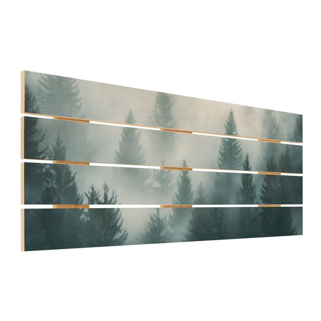 Print on wood - Coniferous Forest In Fog