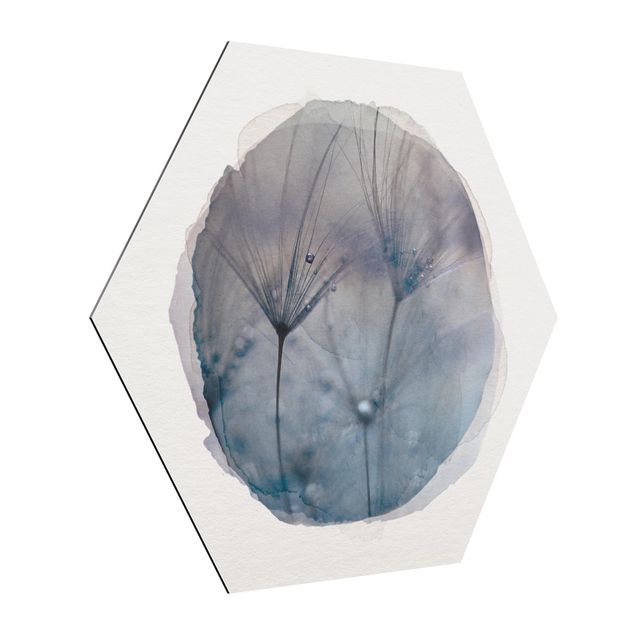 Alu-Dibond hexagon - Water Colours - Blue Feathers In The Rain