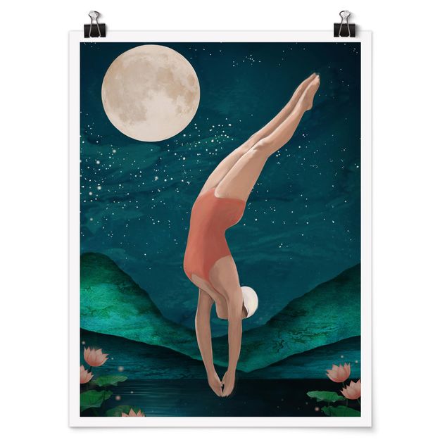 Poster - Illustration Bather Woman Moon Painting