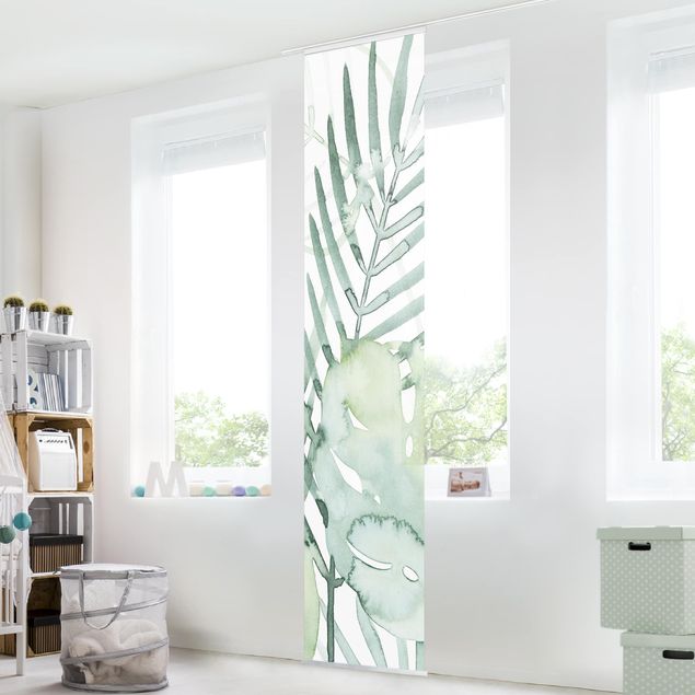 Sliding panel curtains set - Palm Fronds In Watercolour I