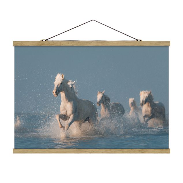 Fabric print with poster hangers - Herd Of White Horses