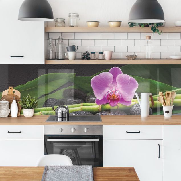 Kitchen splashbacks Green Bamboo With Orchid Flower