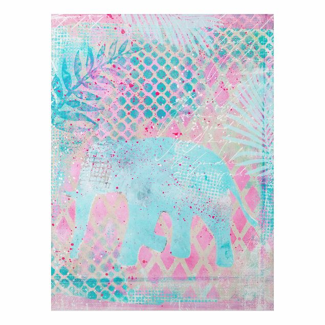 Print on aluminium - Colourful Collage - Elephant In Blue And Pink
