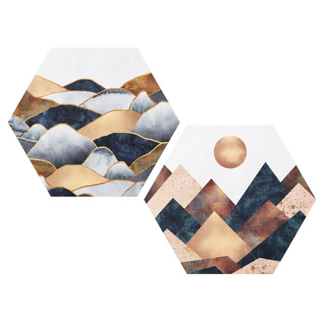 Alu-Dibond hexagon - Geometric & Golden Mountains Watercolour