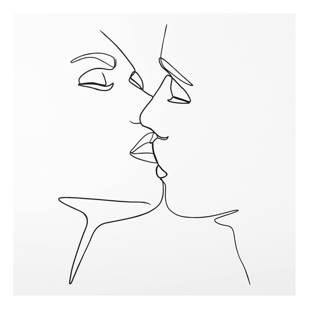 Print on forex - Line Art Kiss Faces Black And White