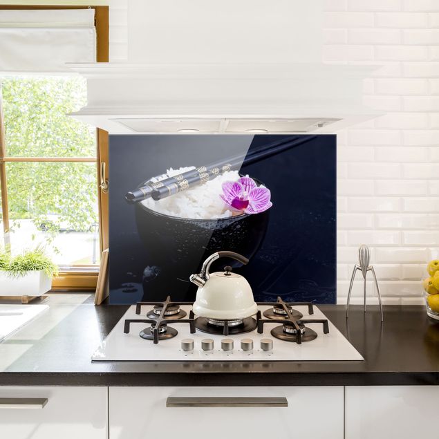Glass splashback art print Rice Bowl With Orchid