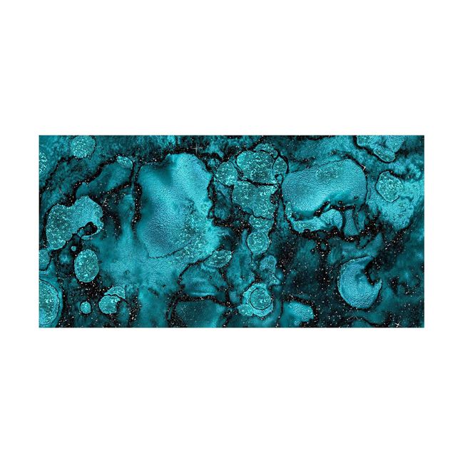abstract area rug Turquoise Drop With Glitter