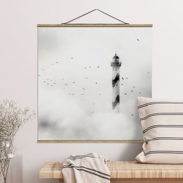 Fabric print with poster hangers - Lighthouse In The Fog