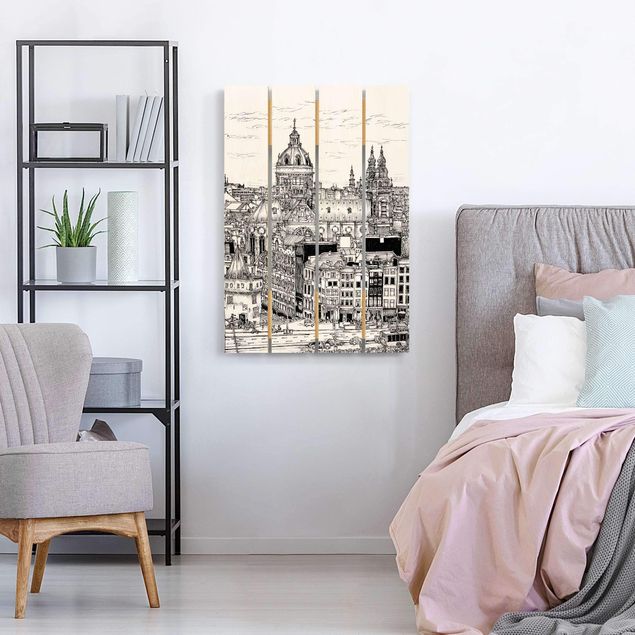 Print on wood - City Study - Old Town