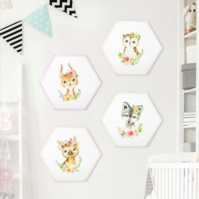Forex hexagon - Watercolour Forest Animals With Flowers Set IV