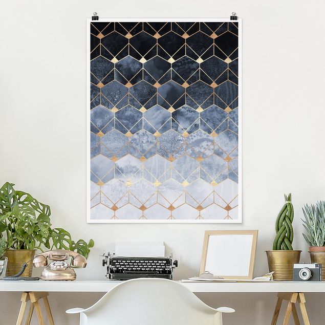 Poster - Blue Geometry Golden Art Deco