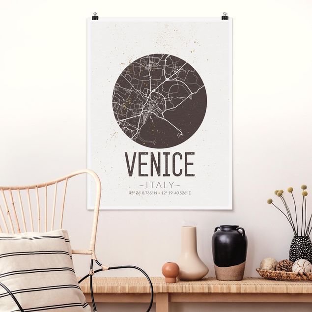 Poster city, country & world maps - Venice City Map - Retro