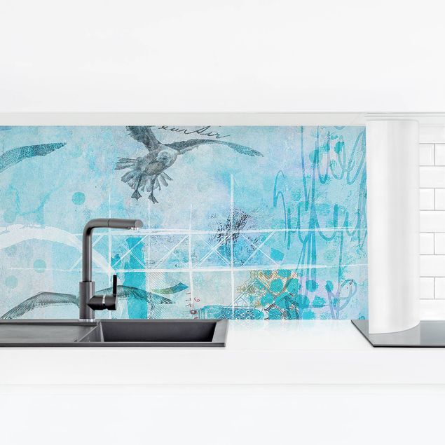 Kitchen wall cladding - Colourful Collage - Blue Fish