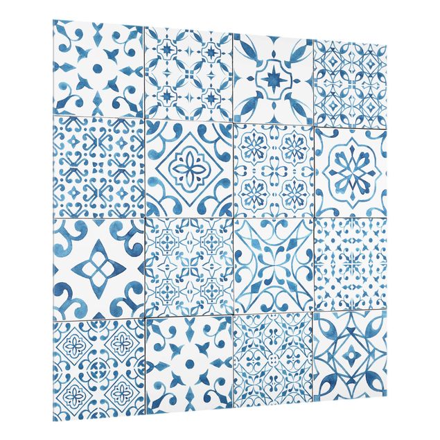 Glass splashback Pattern Tiles Blue White