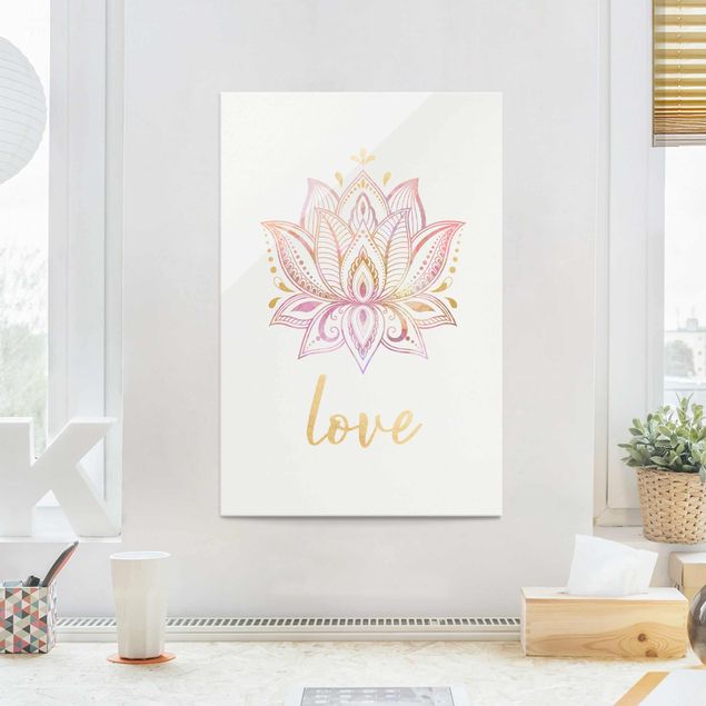 Glas Magnettafel Lotus Illustration Love Gold Light Pink