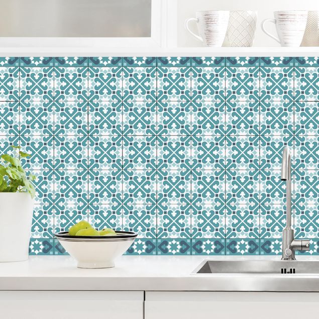 Kitchen splashback patterns Geometrical Tile Mix Hearts Turquoise