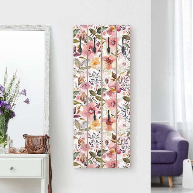 Coat rack - Colourful Flower Mix With Watercolour