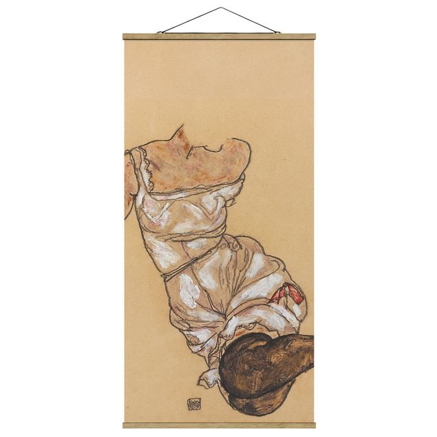 Fabric print with poster hangers - Egon Schiele - Female torso in underwear and black stockings