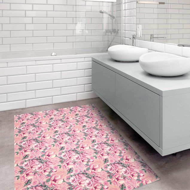 modern area rugs Pink Flower Dream Pastel Roses In Watercolour