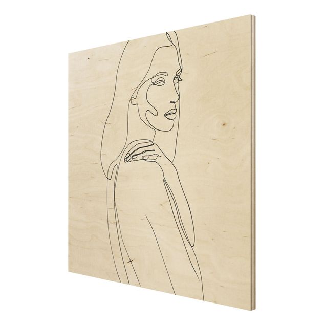 Print on wood - Line Art Woman's Shoulder Black And White