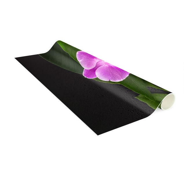 contemporary rugs Green bamboo With Orchid Flower