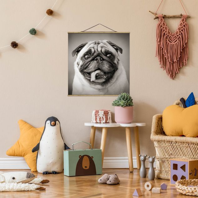Fabric print with poster hangers - Funny Pug