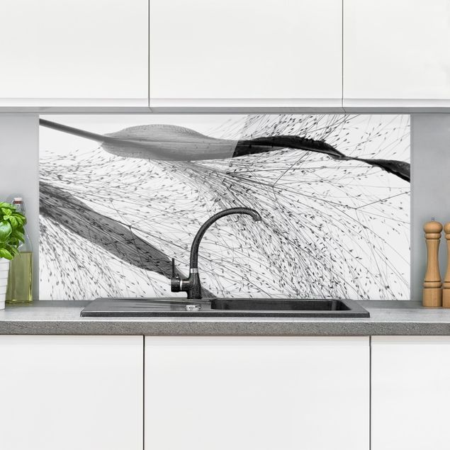 Glass splashback flower Delicate Reed With Subtle Buds Black And White