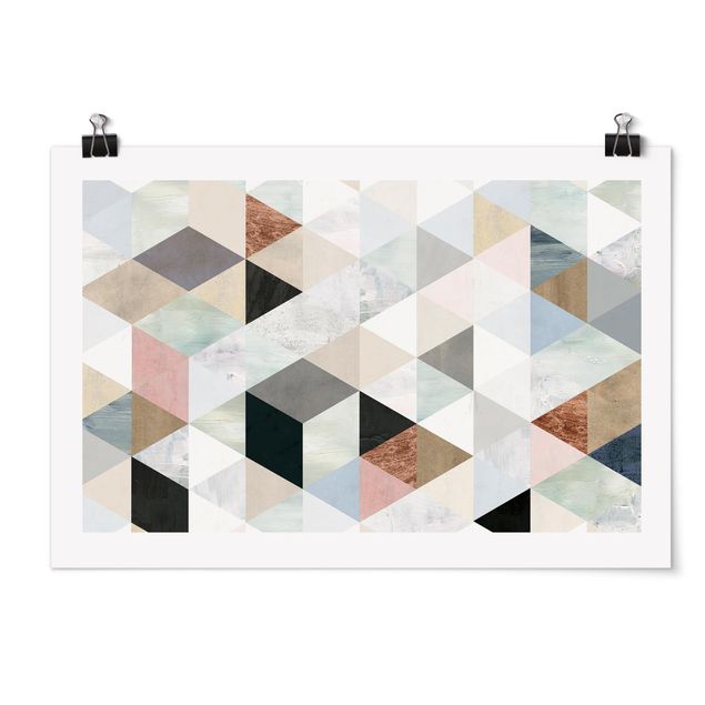 Poster - Watercolour Mosaic With Triangles I
