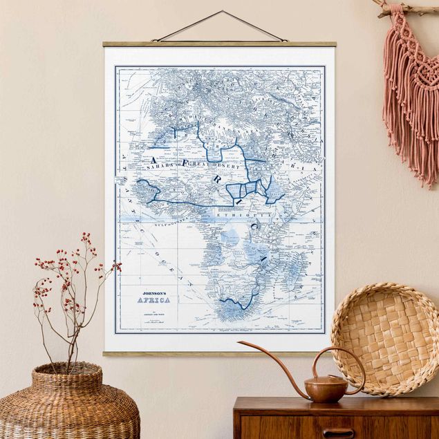 Fabric print with poster hangers - Map In Blue Tones - Africa