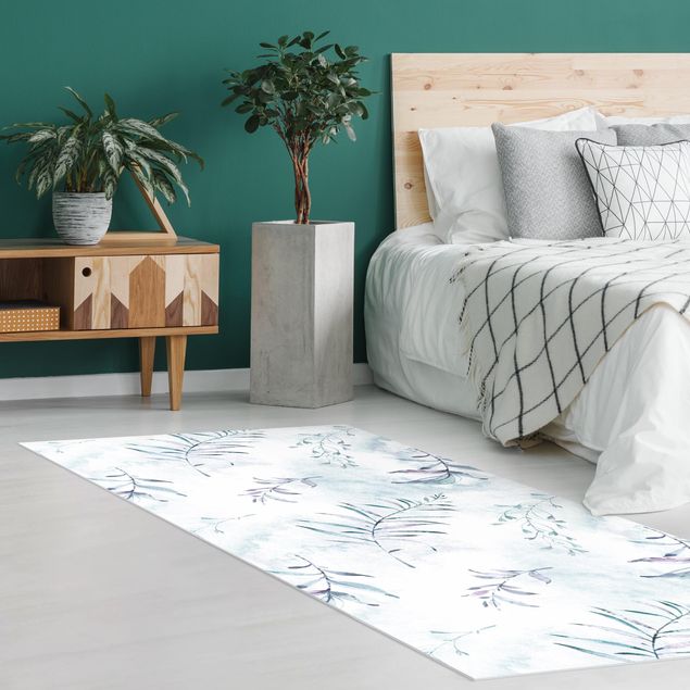 kitchen runner rugs Watercolour Branches In Mint Blue
