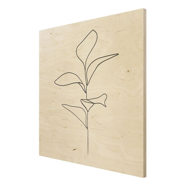 Print on wood - Line Art Plant Leaves Black And White