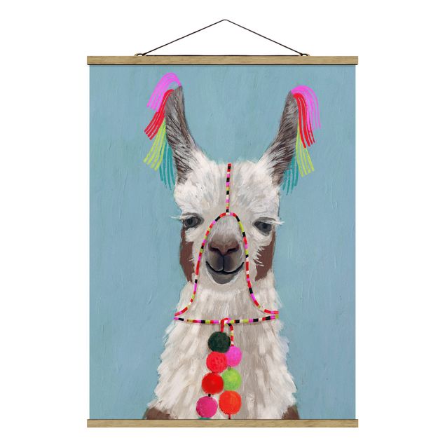 Fabric print with poster hangers - Lama With Jewelry III