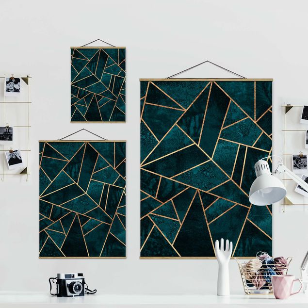 Fabric print with poster hangers - Dark Turquoise With Gold