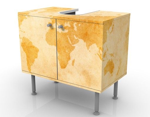 Wash basin cabinet design - Vintage World Map