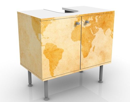 Wash basin cabinet design - Vintage World Map