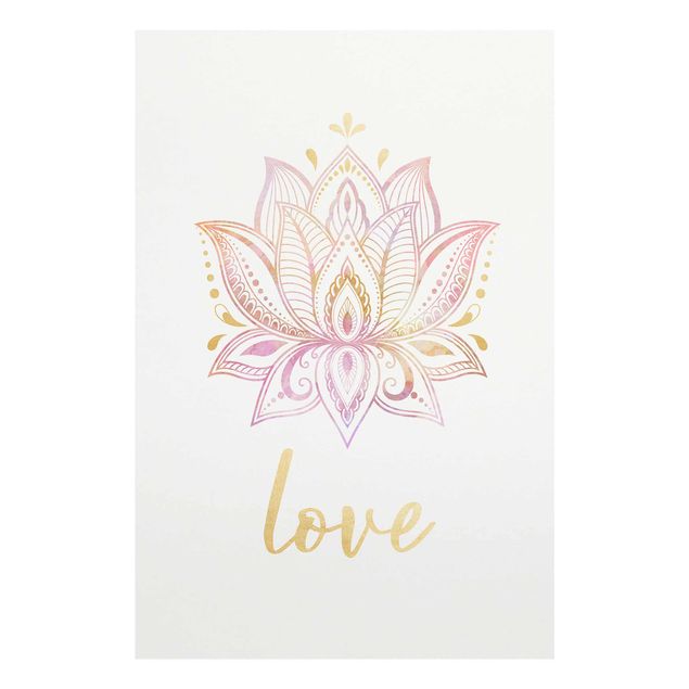 Glass print - Lotus Illustration Love Gold Light Pink