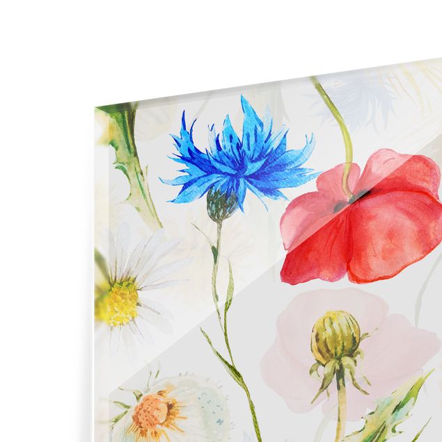Splashback - Watercolour Wild Flowers With Poppies - Landscape format 1:1