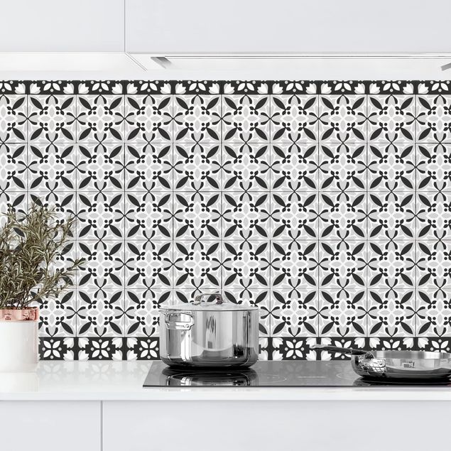Kitchen splashback black and white Geometrical Tile Mix Blossom Black