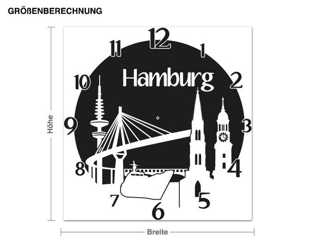 Wall stickers metropolises Hamburg clock