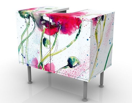 Wash basin cabinet design - Painted Poppies