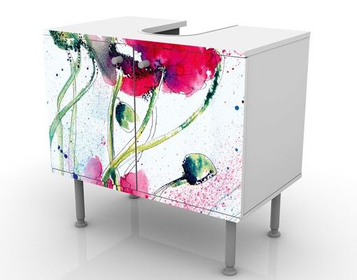 Wash basin cabinet design - Painted Poppies