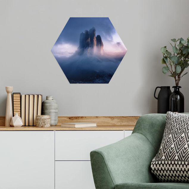 Alu-Dibond hexagon - Three Peaks In Blue Light