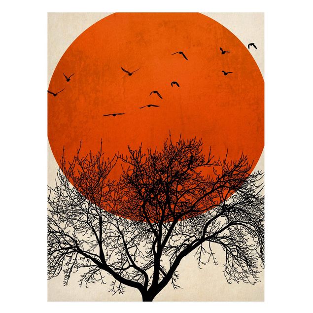 Magnetic memo board - Flock Of Birds In Front Of Red Sun II