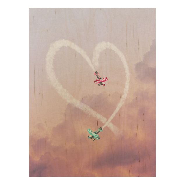 Print on wood - Heart With Airplanes