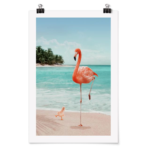 Poster animals - Beach With Flamingo