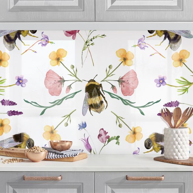 Kitchen splashback patterns Bees With Flowers