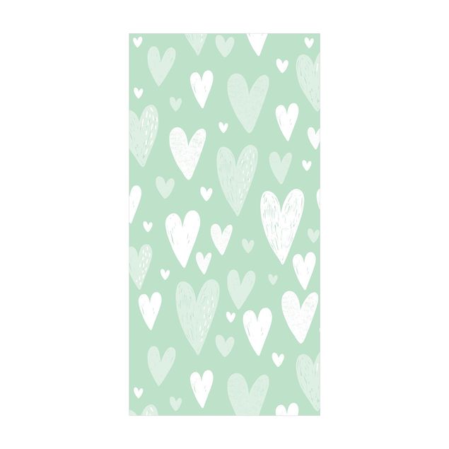 green rugs for living room Small And Big Drawn White Hearts On Green